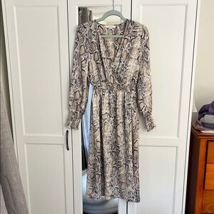 Snake Print Long Sleeve Midi Dress